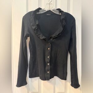 Marc Cain Black Ruffled Button-Down Shirt